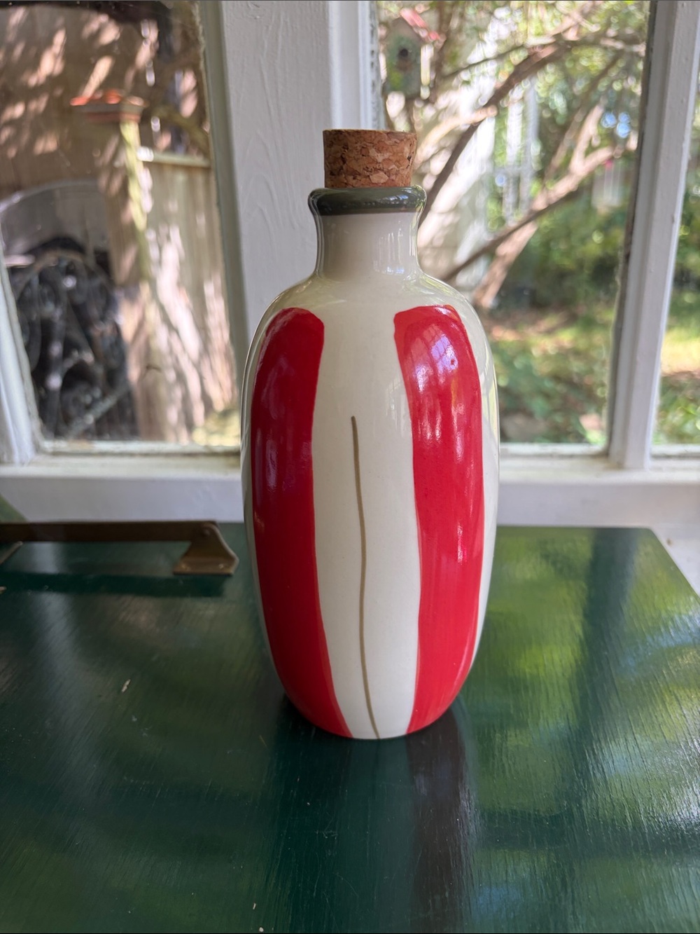Beneoliva Olive Oil Ceramic Red and Cream Decorative Bottle with Cork
